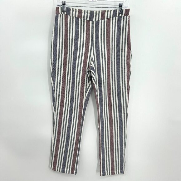 FREE PEOPLE Red White Blue Striped Linen Cropped High Rise Pants Size 2 - Picture 2 of 8